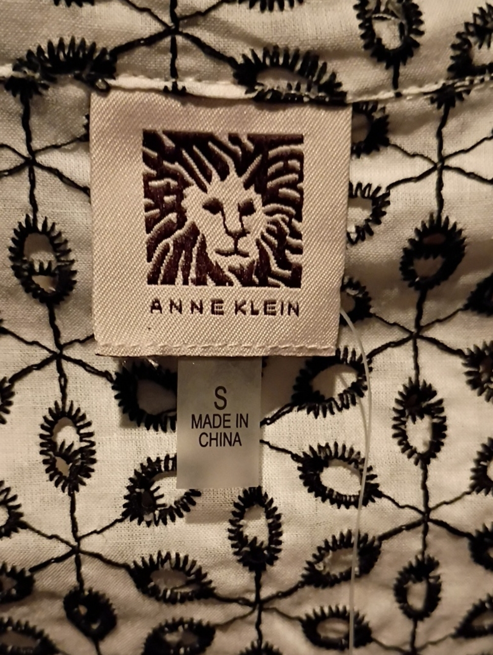 FINAL PRICE Anne Klein Black and White Embroidered Blouse w Oval Eyelets